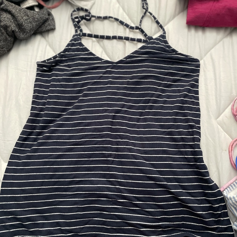 Navy blue and white tank top